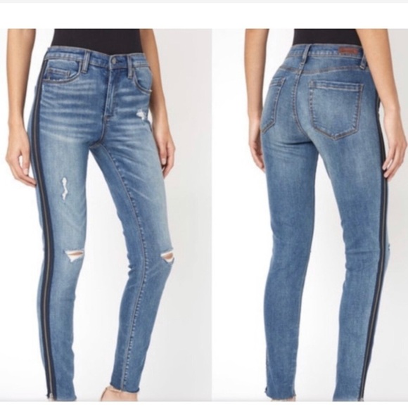 Blank NYC THE BOND Side Zipper Stripe Distressed Skinny Jeans - Picture 1 of 10